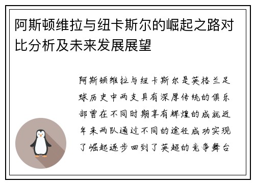 阿斯顿维拉与纽卡斯尔的崛起之路对比分析及未来发展展望